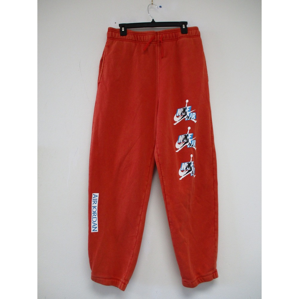 Jordan Sweatpants Mens Large Orange Nike Air Jumpman Fleece Joggers Relaxed